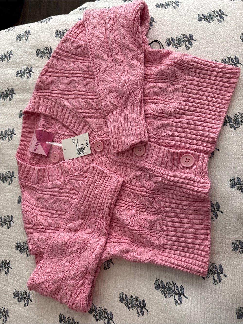 Forever 21 Pink Cable-Knit Button Cardigan